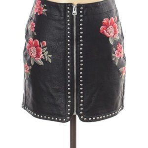 FLORAL & LEATHER & STUDS- embroidered mini skirt